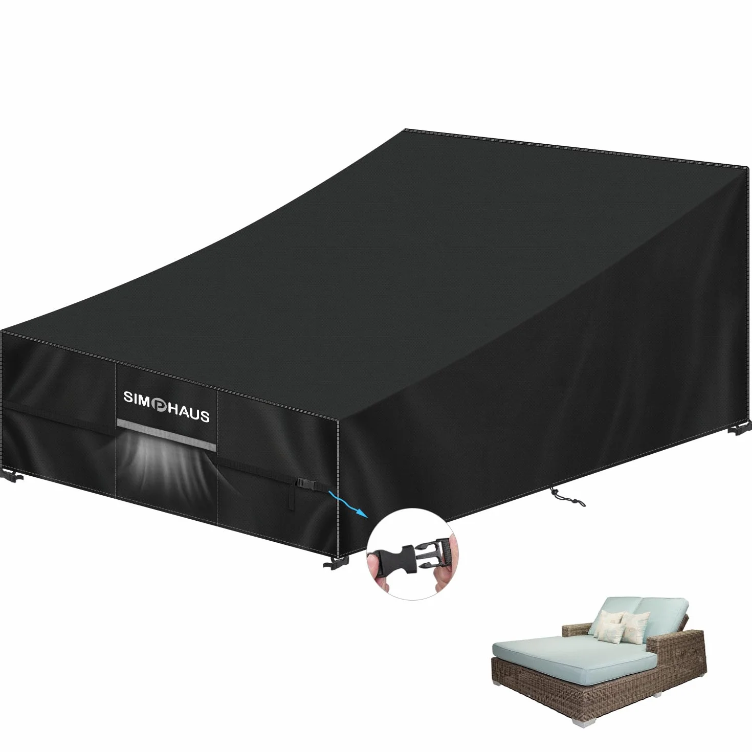 Housse Transat Imperméable pour Chaise Longue de Jardin 210x150x40/90cm Tissu Oxford 420D Anti-UV