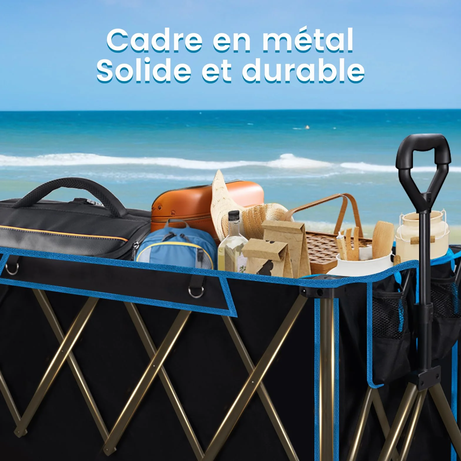 WOLTU Chariot de Jardin Pliable 120kg Tissu Oxford Acier Noir Bleu