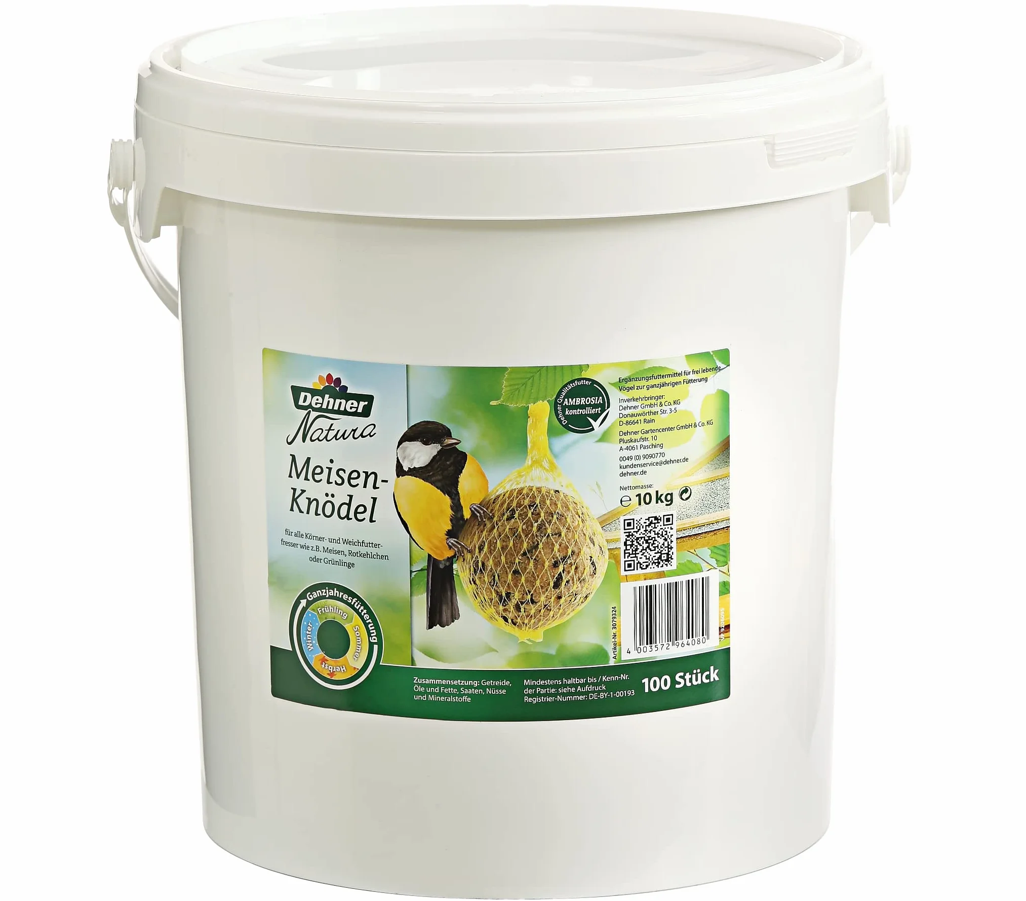 Dehner Natura Lot de 100 Grosses Boules de Graisse avec Filet 100 g 10 kg