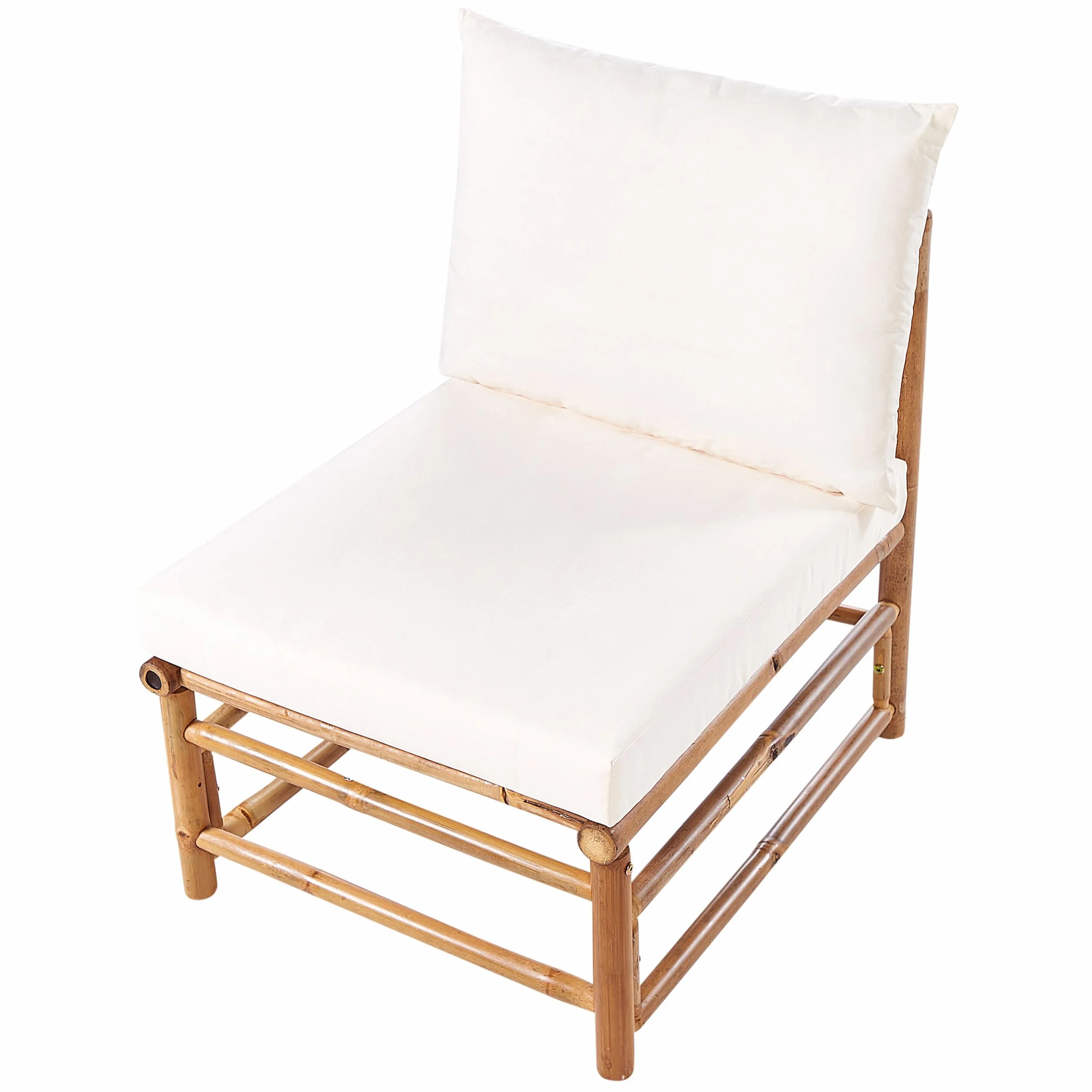 Beliani 1 Place de Siège de Jardin Modulable en Bambou sans Accoudoirs Rembourré avec Coussins Extérieur Blanc Cassé Cerreto
