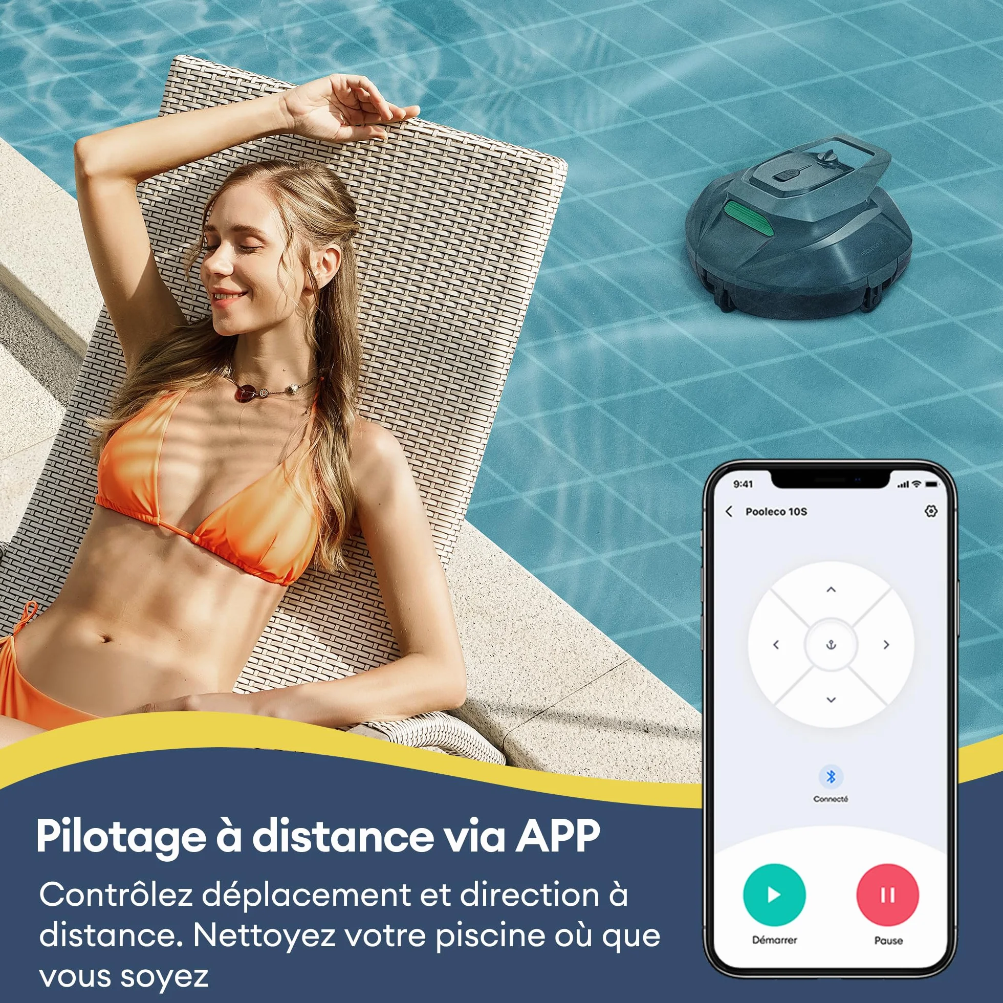 Ultenic Pooleco 10s Robot Piscine 80㎡ APP Contrôle Autonome 90min Nettoyage Fond Piscine Haute Aspiration