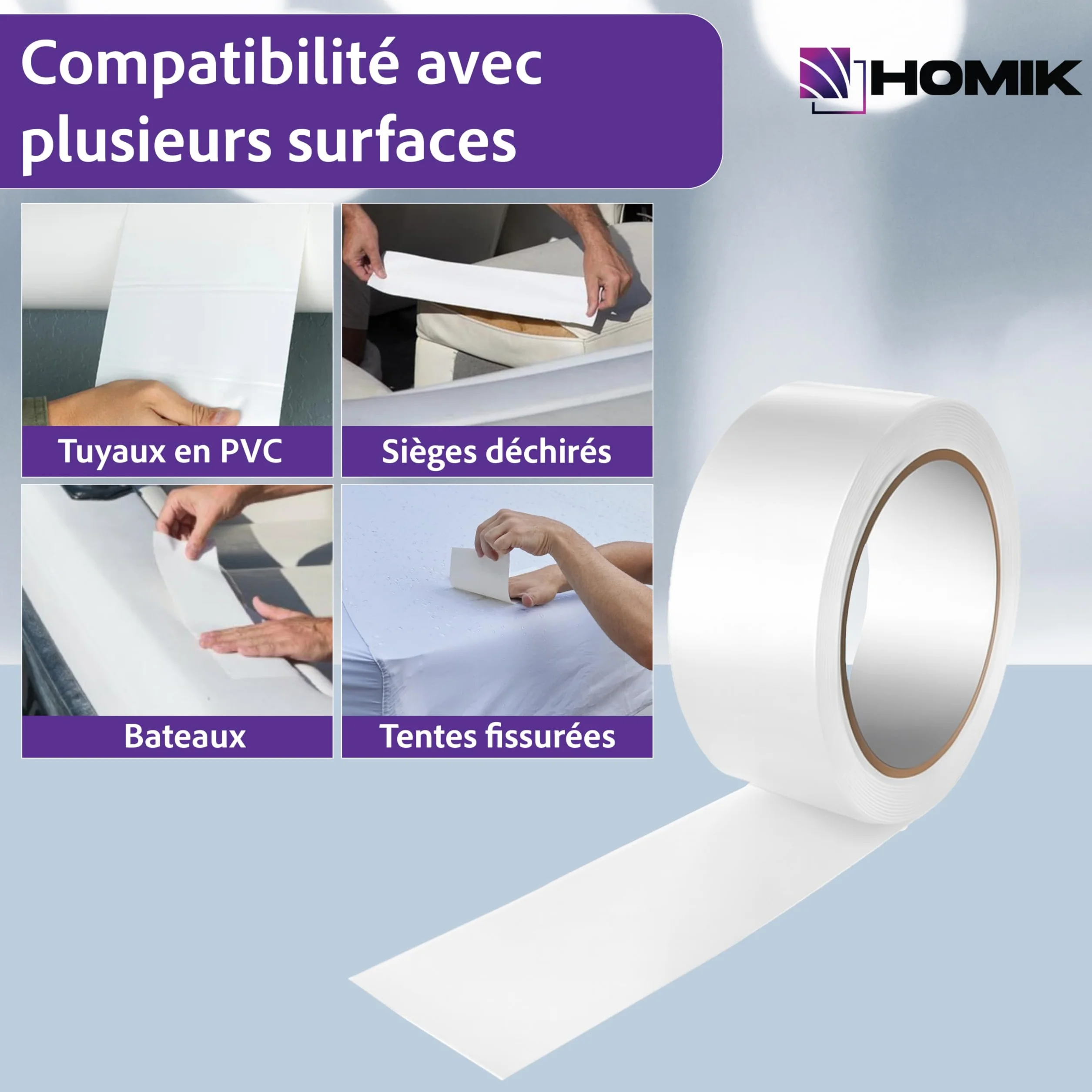 Ruban Adhésif Imperméable Blanc 5cm x 2,5m – Ruban de Réparation Étanche