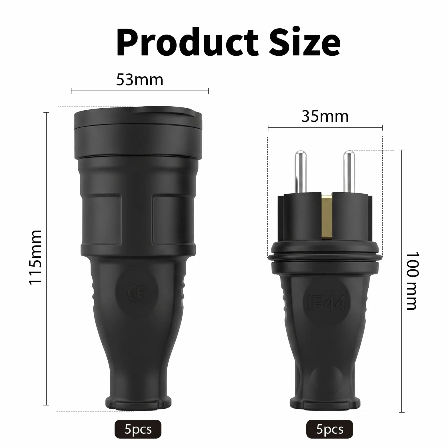 Lot de 10 Connecteurs Schuko IP44 250V 16A Fiche Mâle + Prise Femelle Étanche
