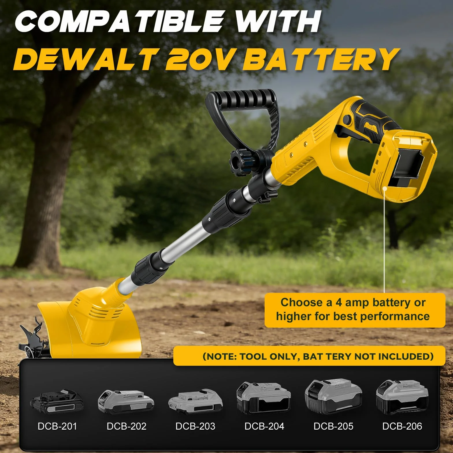 Motobineuse sans Fil Compatible Batterie Dewalt 20V, Motobineuse électrique 500W, Profondeur 20cm, Largeur 16cm, 360RPM sans balais Pliable, sans Batterie