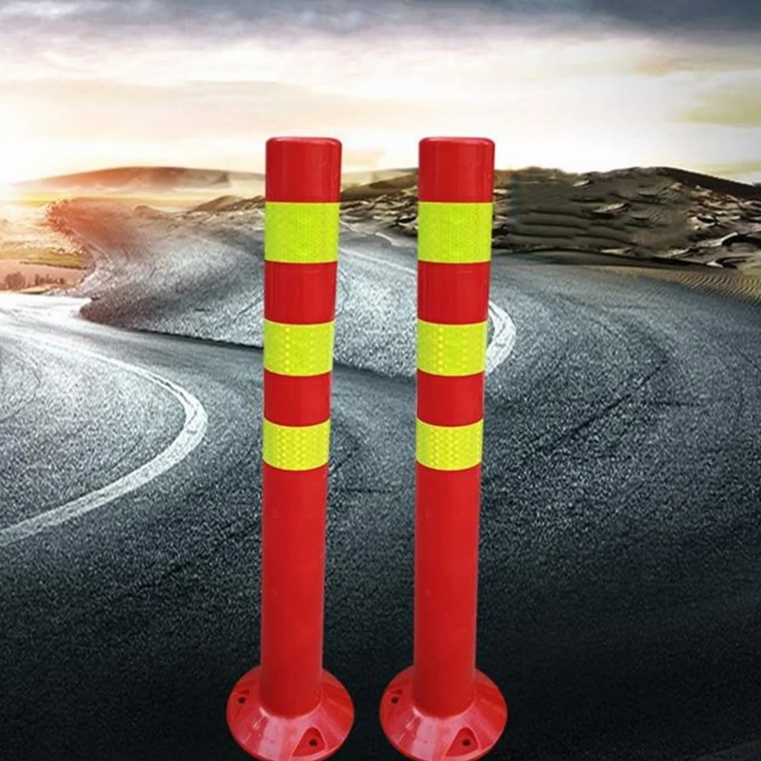 Poteau de Parking Barrière de Signalisation en Plastique Flexible avec Bandes Réfléchissantes