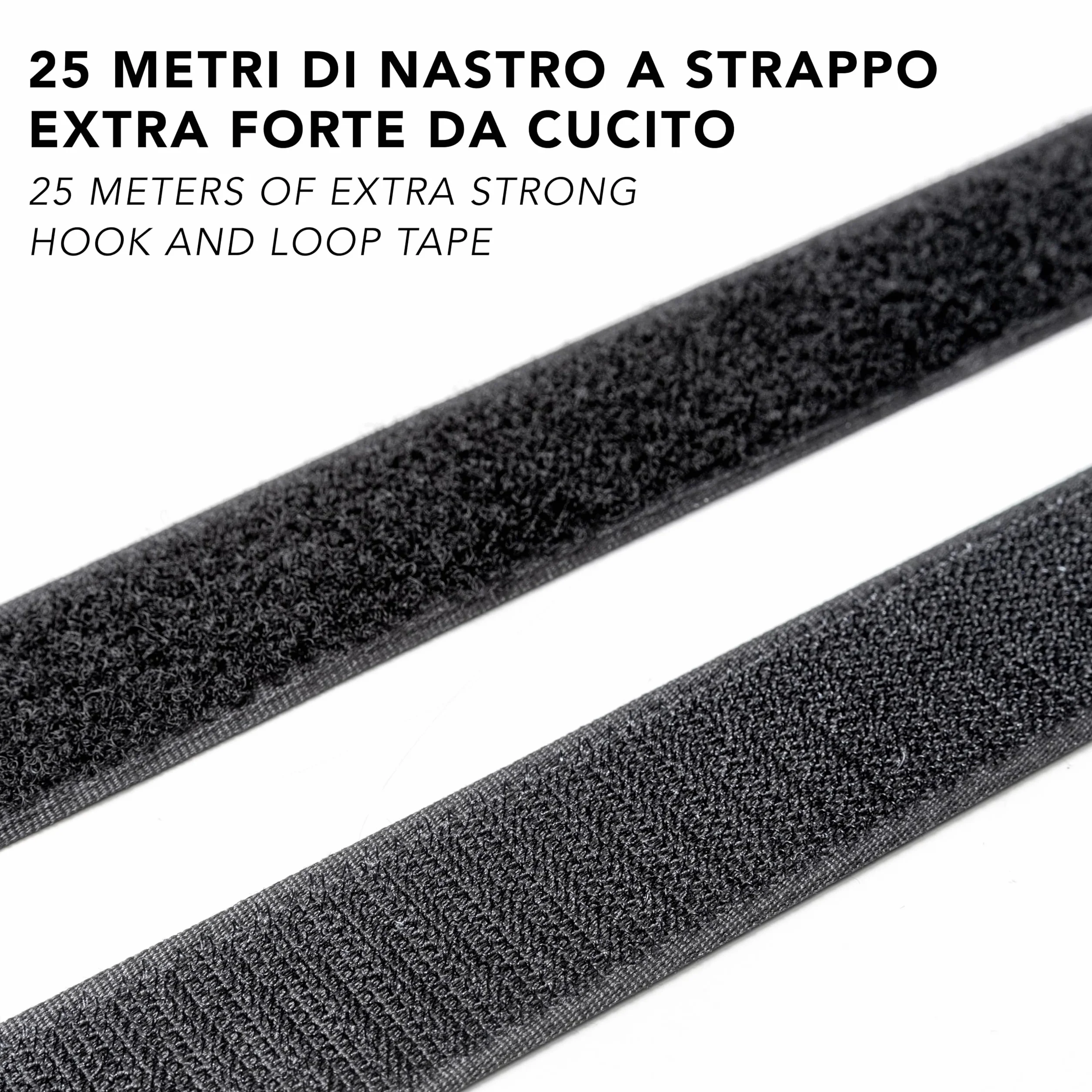 IPEA Ruban à Coudre 20 mm Noir 25 Mètres Non adhésif Scratch Bande Auto-Agrippante Extra Fort
