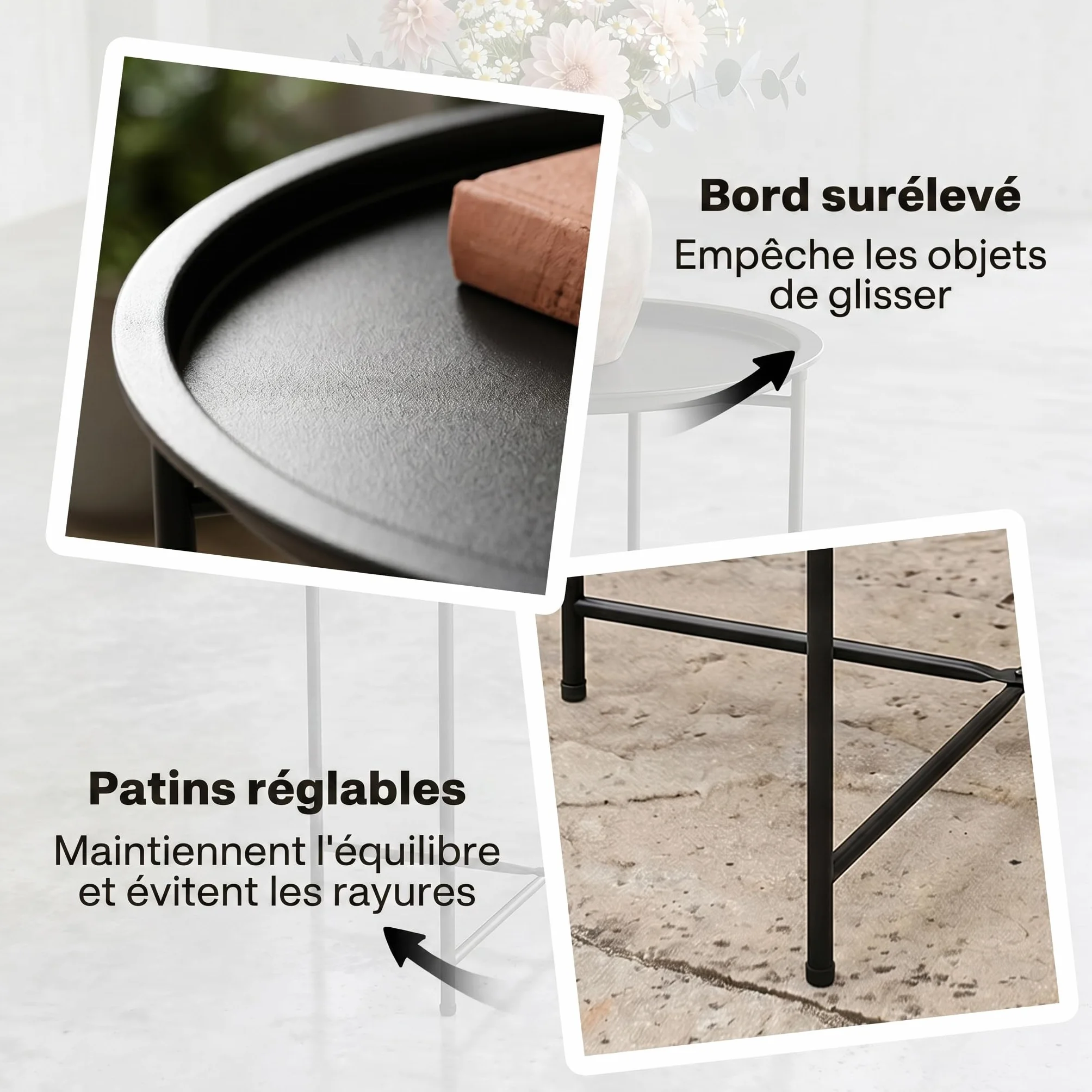 Outsunny Petite Table Basse Ronde d'Appoint de Jardin en Acier avec Plateau Amovible, Noir