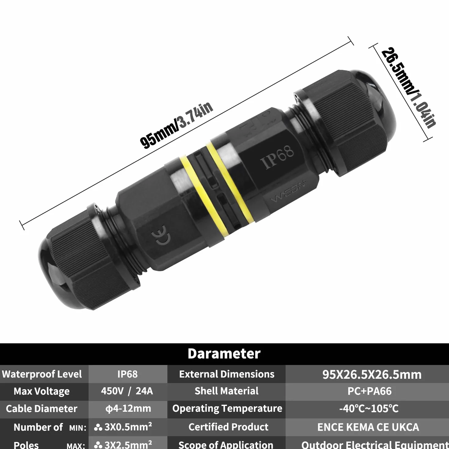 Boîte de jonction étanche IP68 OM686-3 3 voies pour câble extérieur 4-12 mm