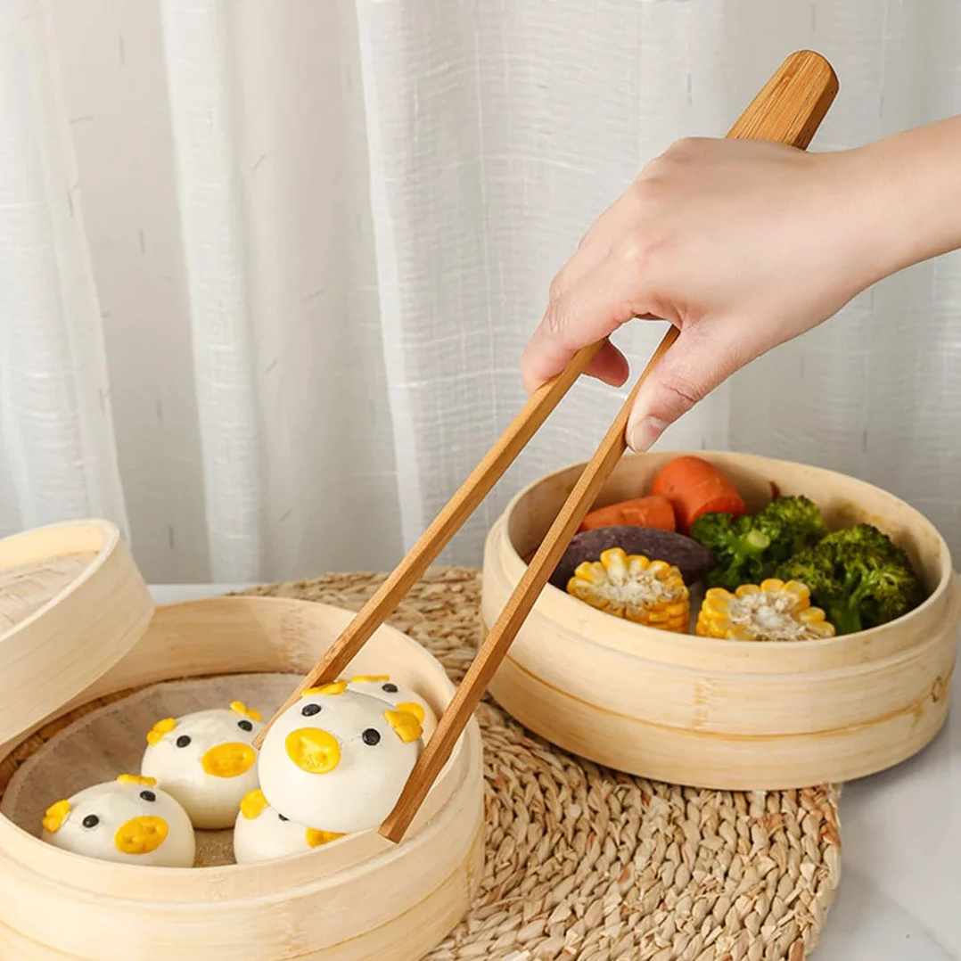 2 Pièces Pince à barbecue en bois de hêtre non traité collée，Pinces à toast classiques réutilisables en bambou，Pince de cuisson en bois, idéale pour grille-pain, fruits, pain et cornichons，30cm