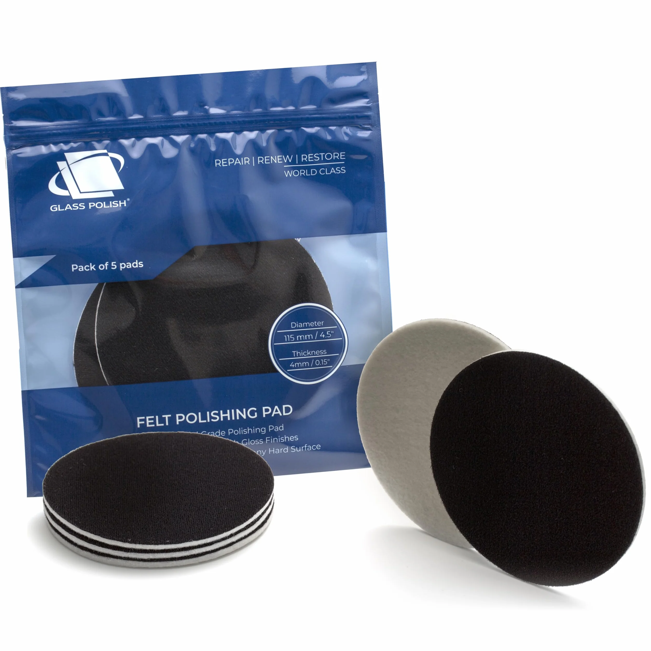 GLASS POLISH GP11009 Lot de 5 tampons de Polissage en Feutre 115 mm
