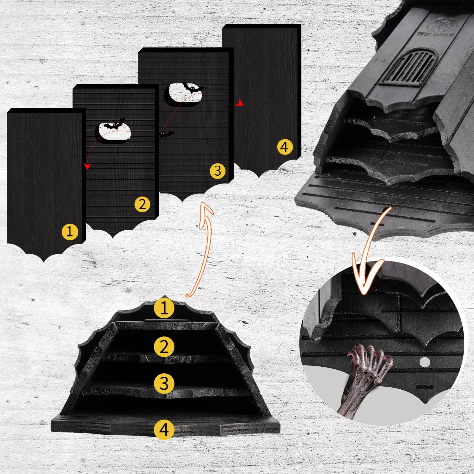VIREESR Maison chauve-souris bois extérieur grande boîte trois compartiments durable facile accrocher