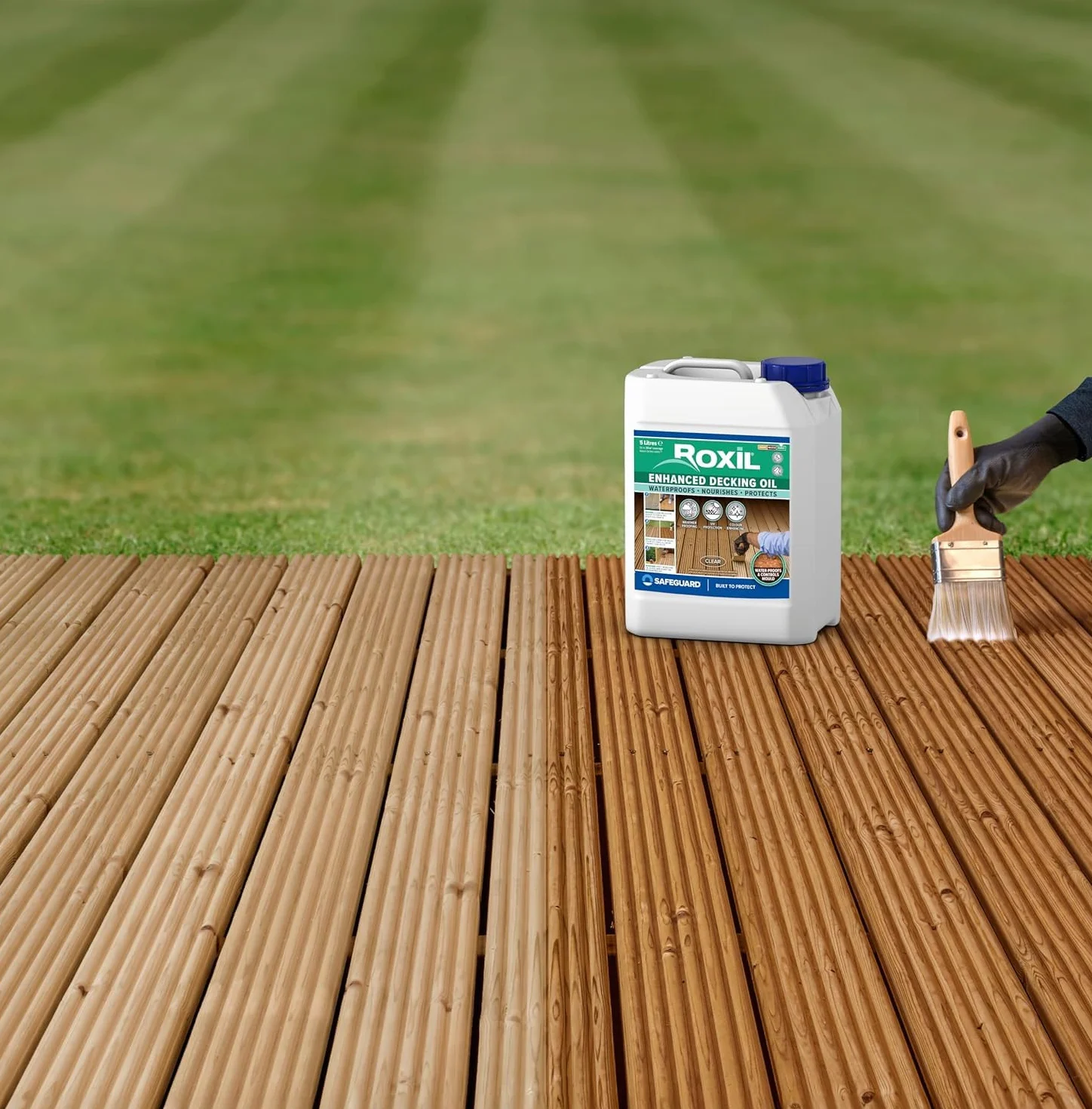 Roxil Saturateur Terrasse Bois Extérieur 5L Huile Protection UV Intempéries Nourrit Protège Bois Rendement 30m²