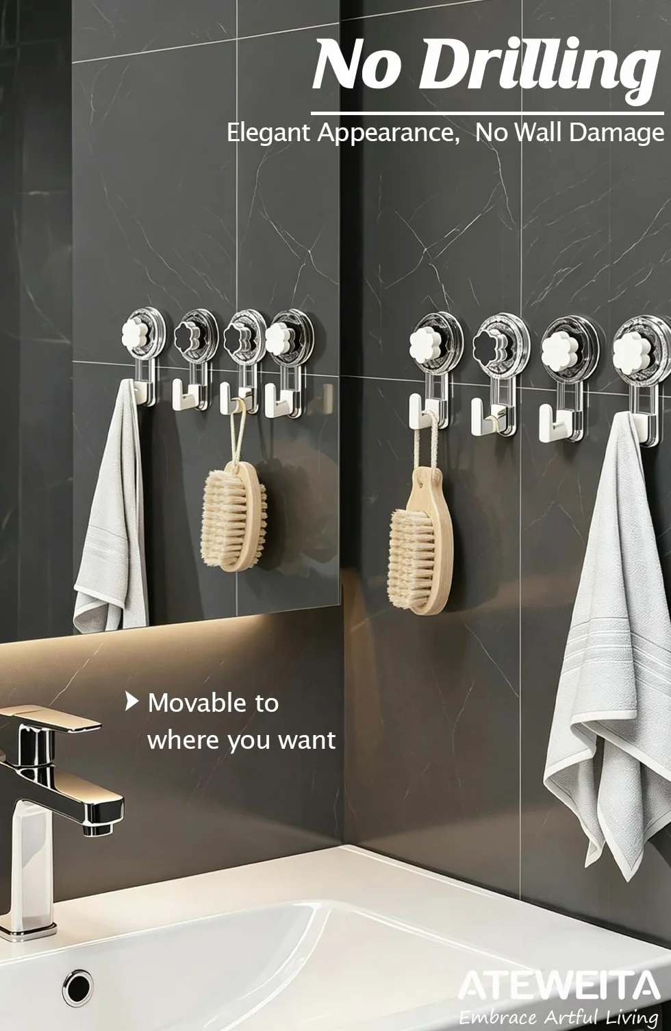 Crochet Ventouse Salle De Bain Mural, Porte Accroche Serviette Sans Percage, Sxtra Forte Suction Hooks Douche Cuisine