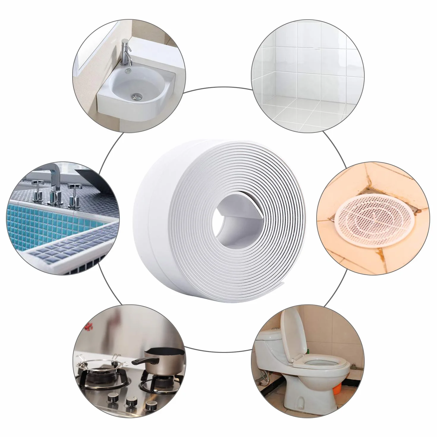 Ruban Adhésif PVC Imperméable Autocollant 2 Rouleaux Scellage Mural Douche Toilette Cuisine Salle de Bains (Blanc)