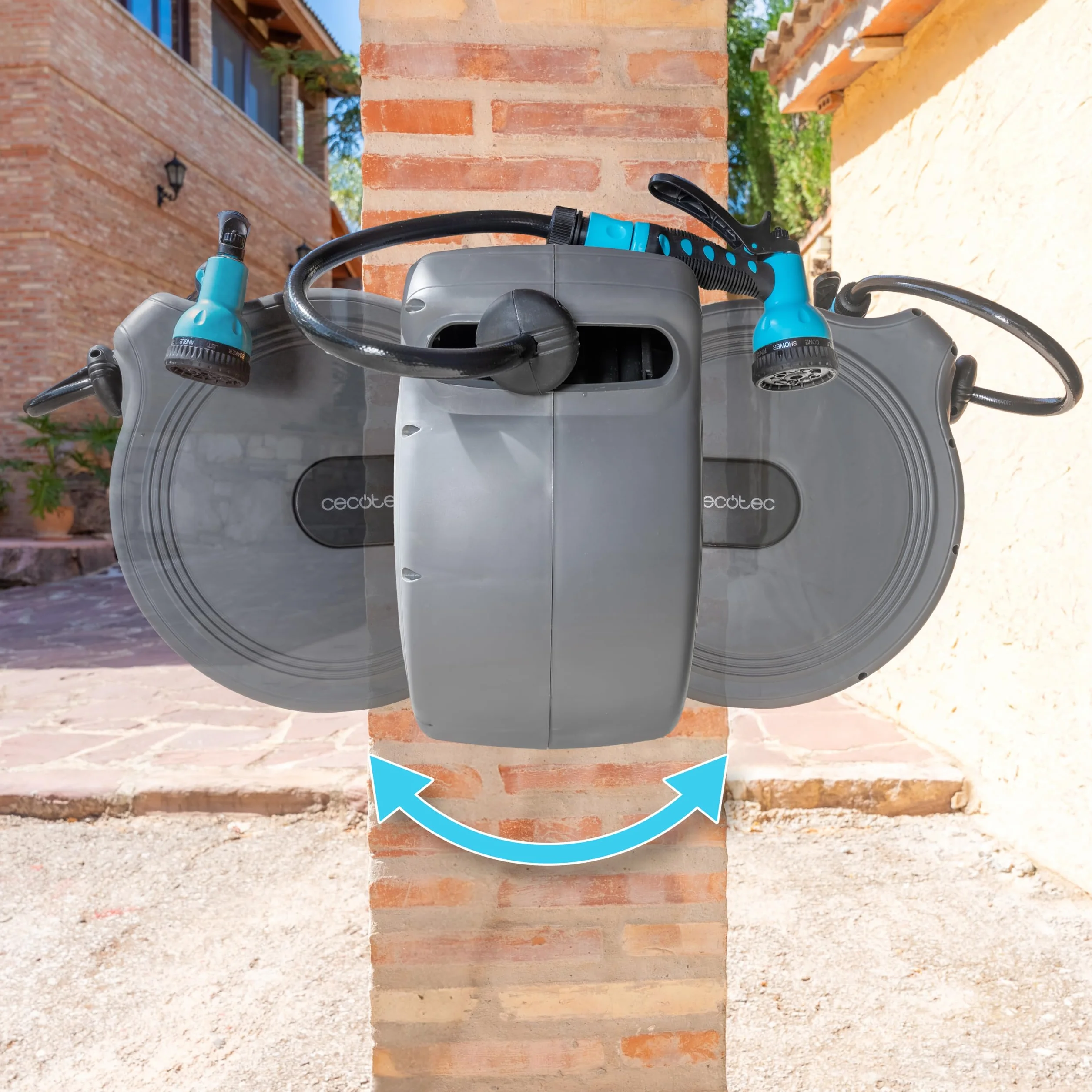 Cecotec Enrouleur de Tuyau HydroShell 30 30m SlowReturn Portable Ergonomique Buse Simple Pistolet 8 Fonctions Connexion Universelle 3en1