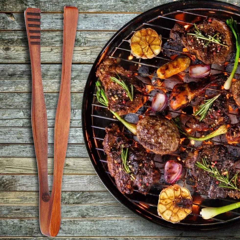 Pince de Service pour Barbecue, Construction en Bois, Longueur de 265 Cm, Poignée Antidérapante, Chaleur Ustensile de Cuisine Résistant pour Salade, Gâteau, Pain, Steak,