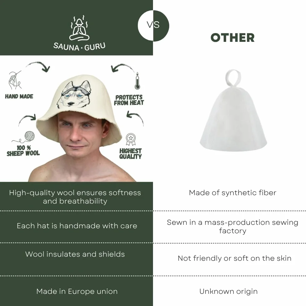 Chapeau de Sauna Sauna Husky Blanc - Feutre de Laine Biologique