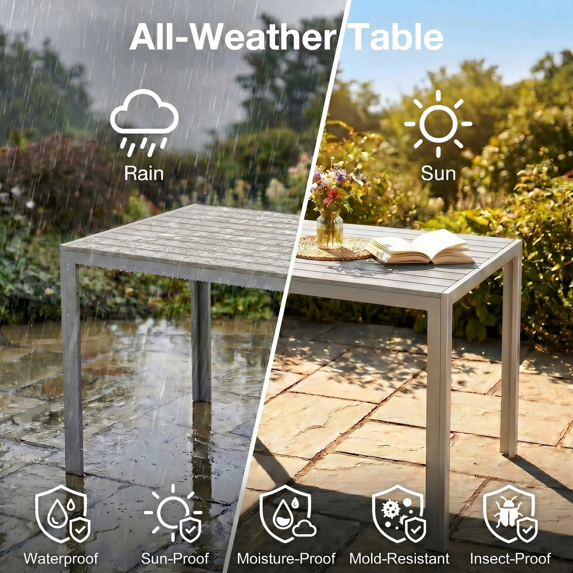 LIFERUN Table de Jardin Moderne en WPC 110 x 70 cm, Table de Terrasse Extérieure pour 4-6 Personnes, Gris