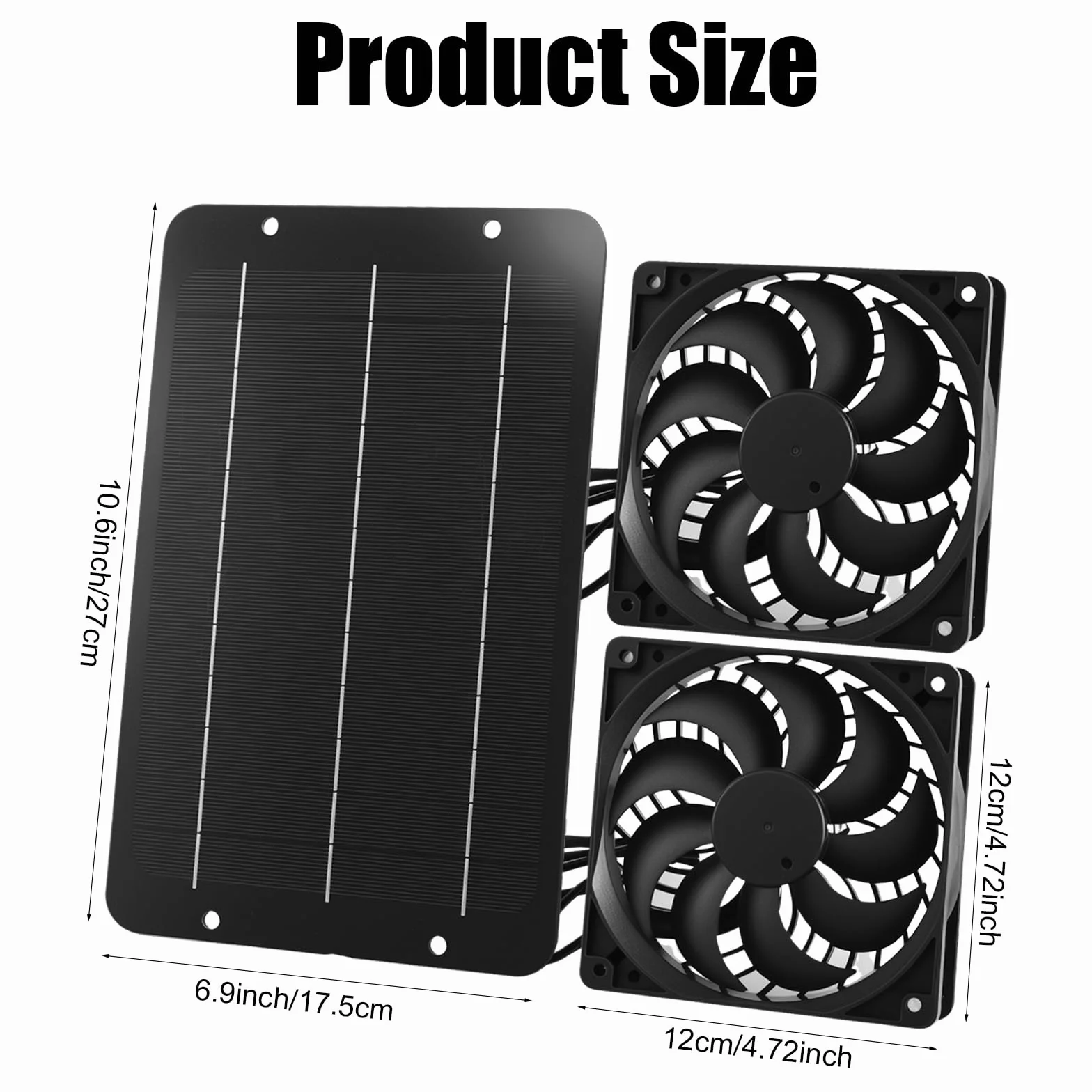 Joycabin Ventilateur solaire 12V 10W double extraction portable pour serre