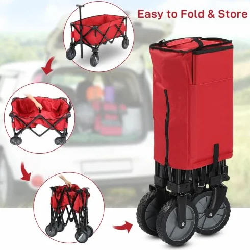 Bonnlo Chariot Pliable a Roulette pour Jardin 100 kg Rouge Tissu Oxford 600D Cadre Acier Allié
