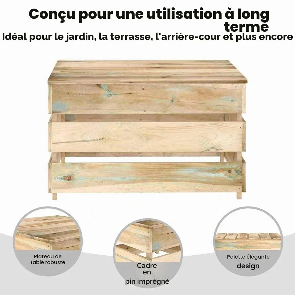vidaXL 2X Bois de Pin Imprégné Tables Palette de Jardin Repose-Pieds de Patio Meubles de Terrasse Meubles de Jardin Tabourets d'Extérieur