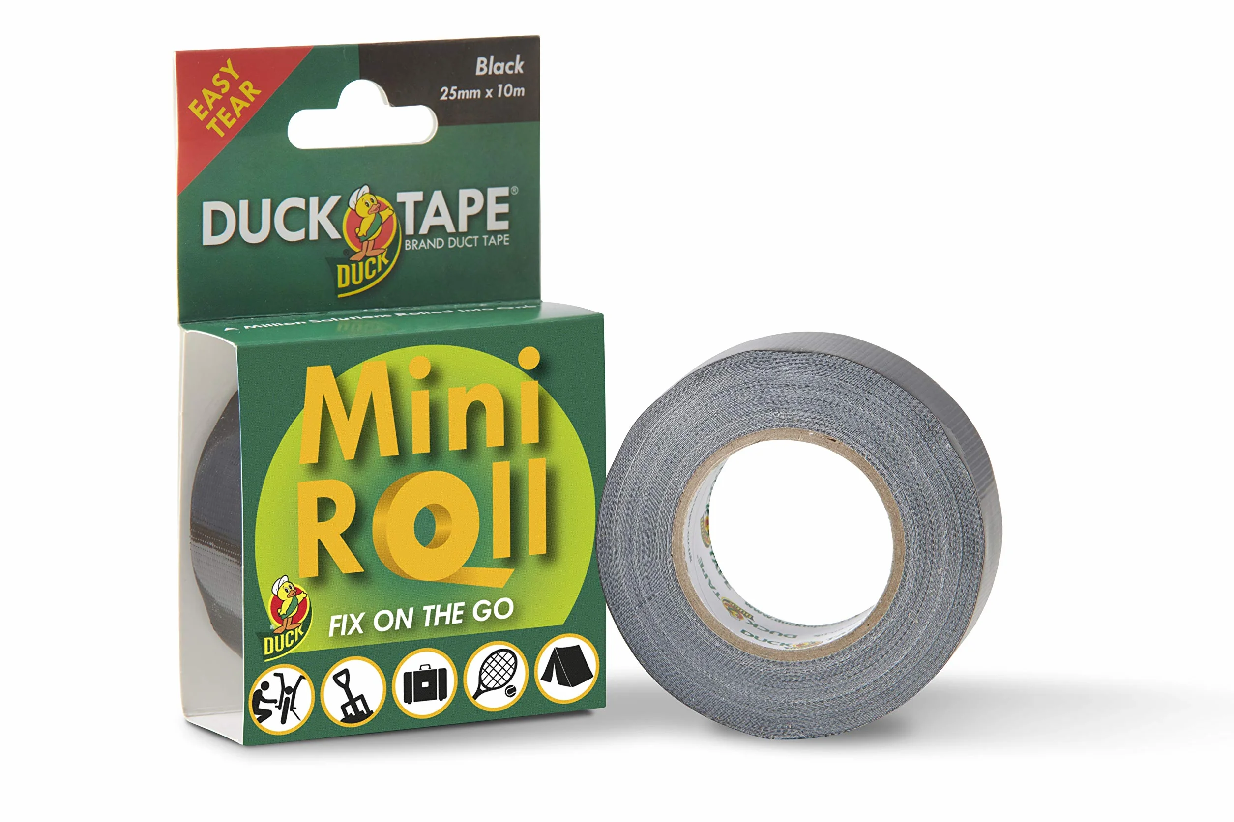 Duck Tape Mini Rouleau Noir Ruban Adhésif de Réparation Original 25 mm x 10 m