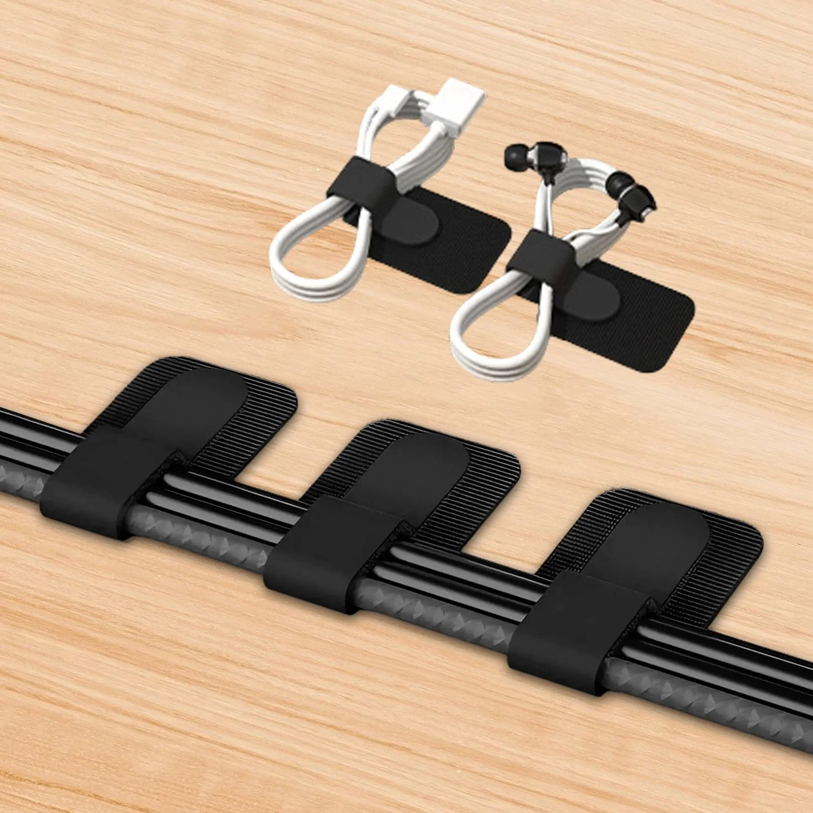 Kit de gestion de câbles 30 pièces clips plateaux autocollants réglables réutilisables noir