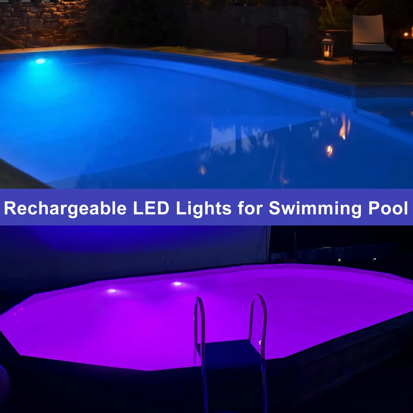 DeeprBlu Lumière Piscine Flottante, Lumière pour Baignoire Changement de Couleur Rechargeables, Lumière Spa LED Sous Marine, Éclairage Piscine Submersible avec Aimant, Ventouses, Éclairage Submersible