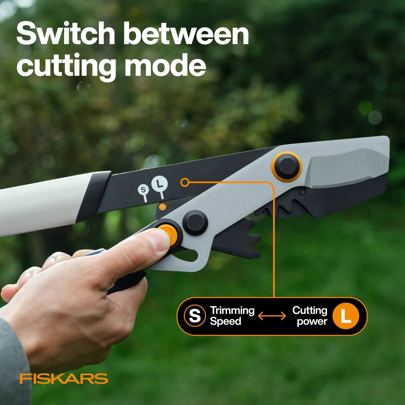 Fiskars X-Series DualAction Sécateur Bypass LX108, Mode 2-en-1 pour des Coupes Rapides ou Puissantes, Lames en Acier Antiadhésif/Bras en Aluminium Léger avec Poignée Souple, Noir/Orange, 1080133
