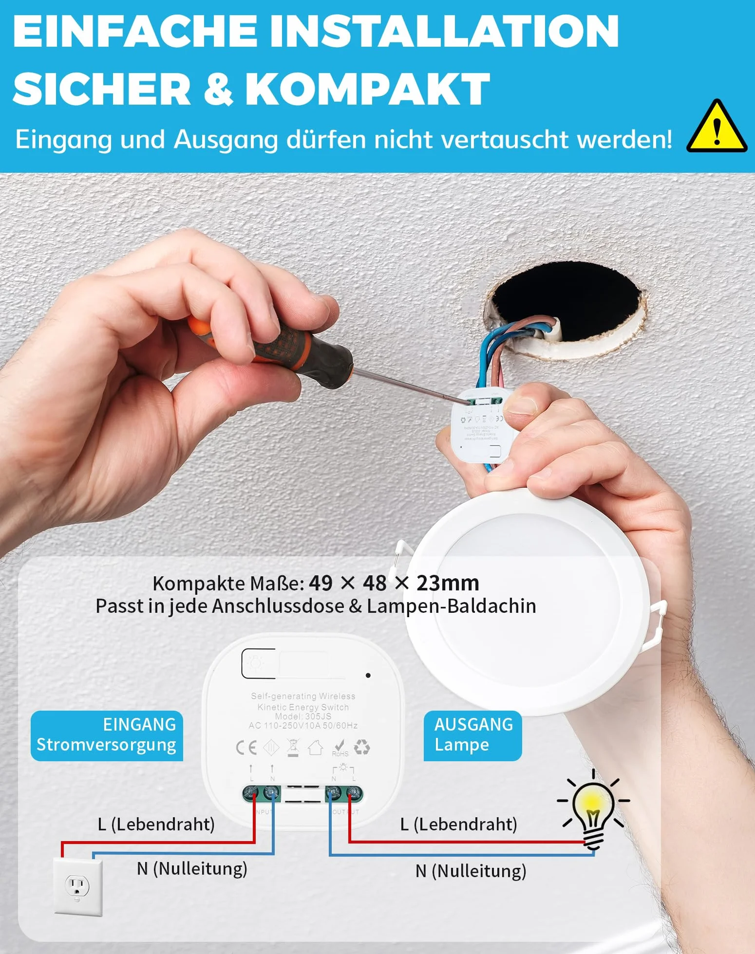 Interrupteur Sans Fil Radio 433MHz 200M Extérieur Télécommande 10A 220-240V 1 Interrupteur + 1 Récepteur