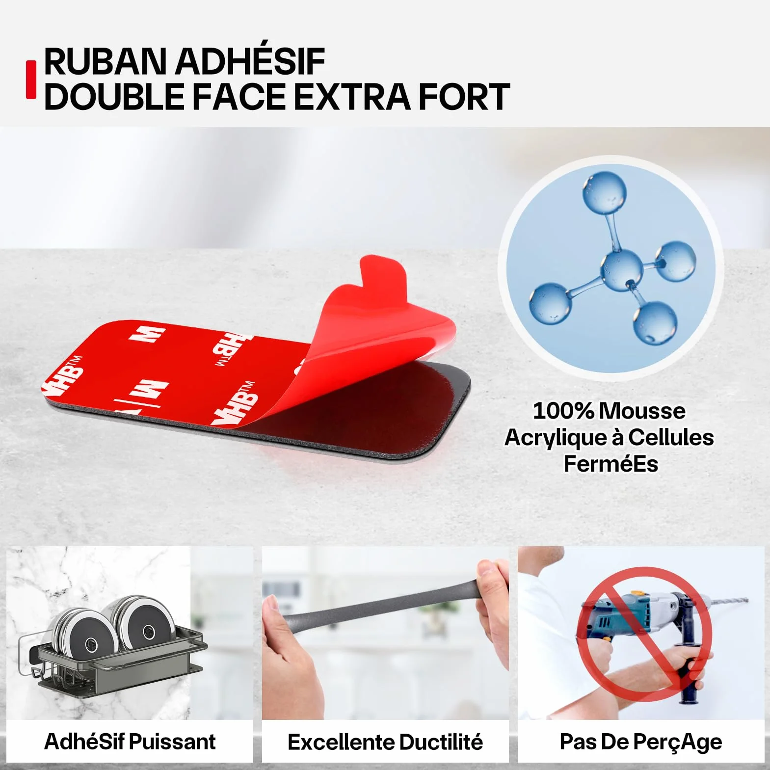 Ruban Adhésif Double Face Extra Fort 50x25mm 10pcs Étanche Résistant Températures Élevées