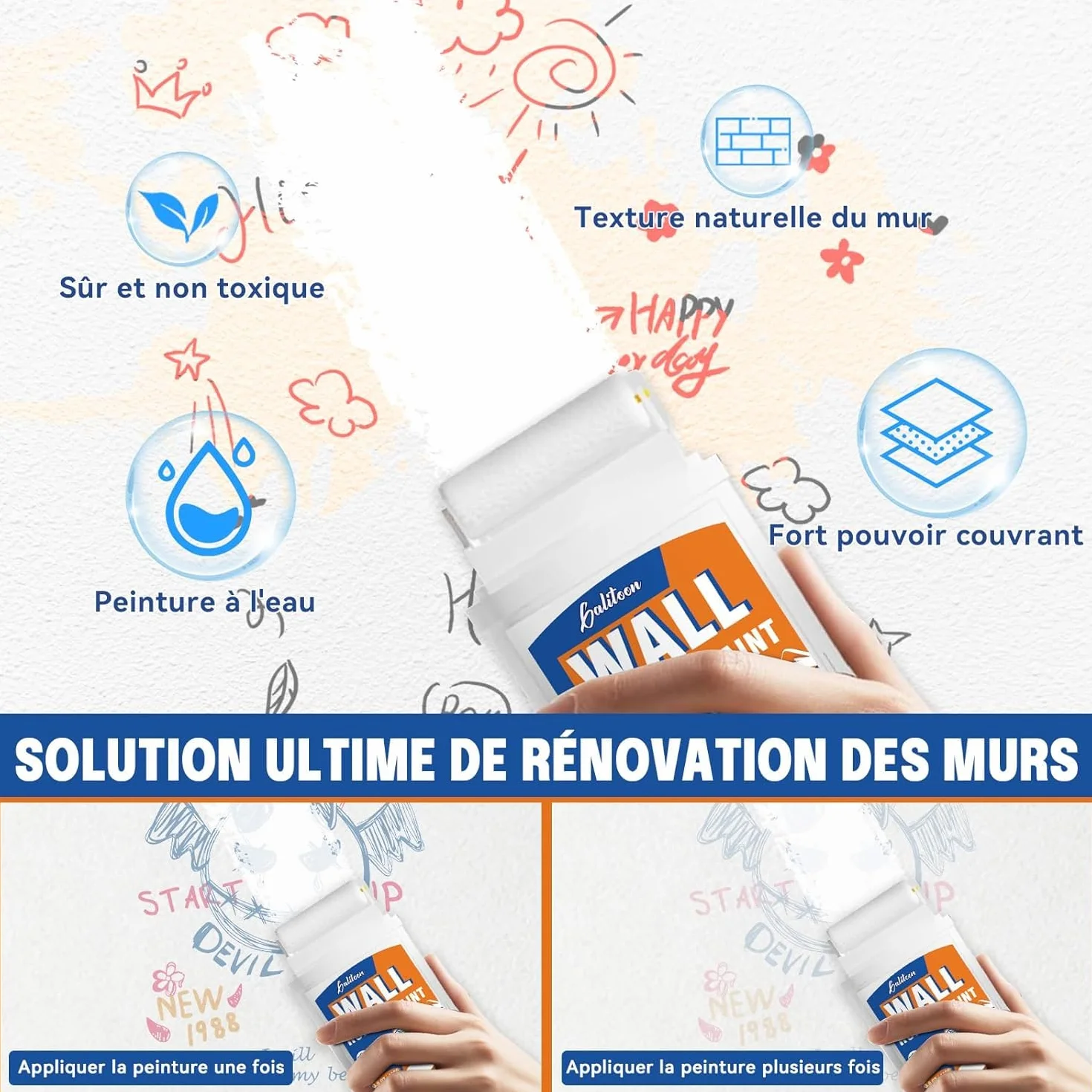 Peinture Blanche Mur et Plafond à Base d'Eau Séchage Rapide 100ml