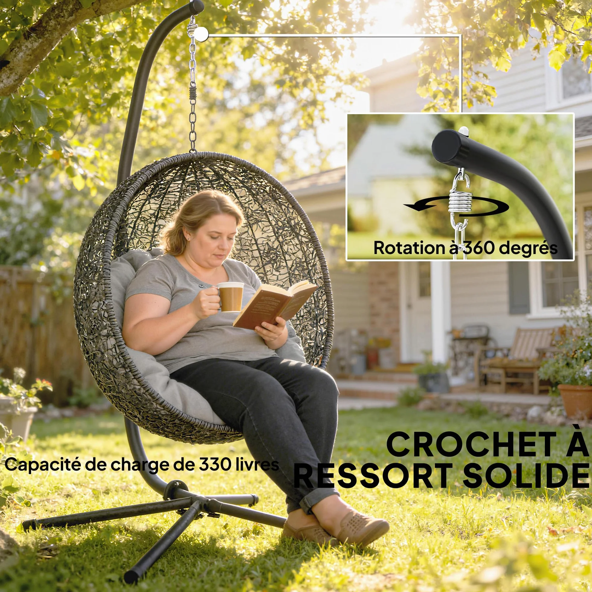 Outsunny Support de Fauteuil Suspendu, Cadre en métal Robuste, Charge Max. 150 kg, 128 x 105 x 205 cm, Noir