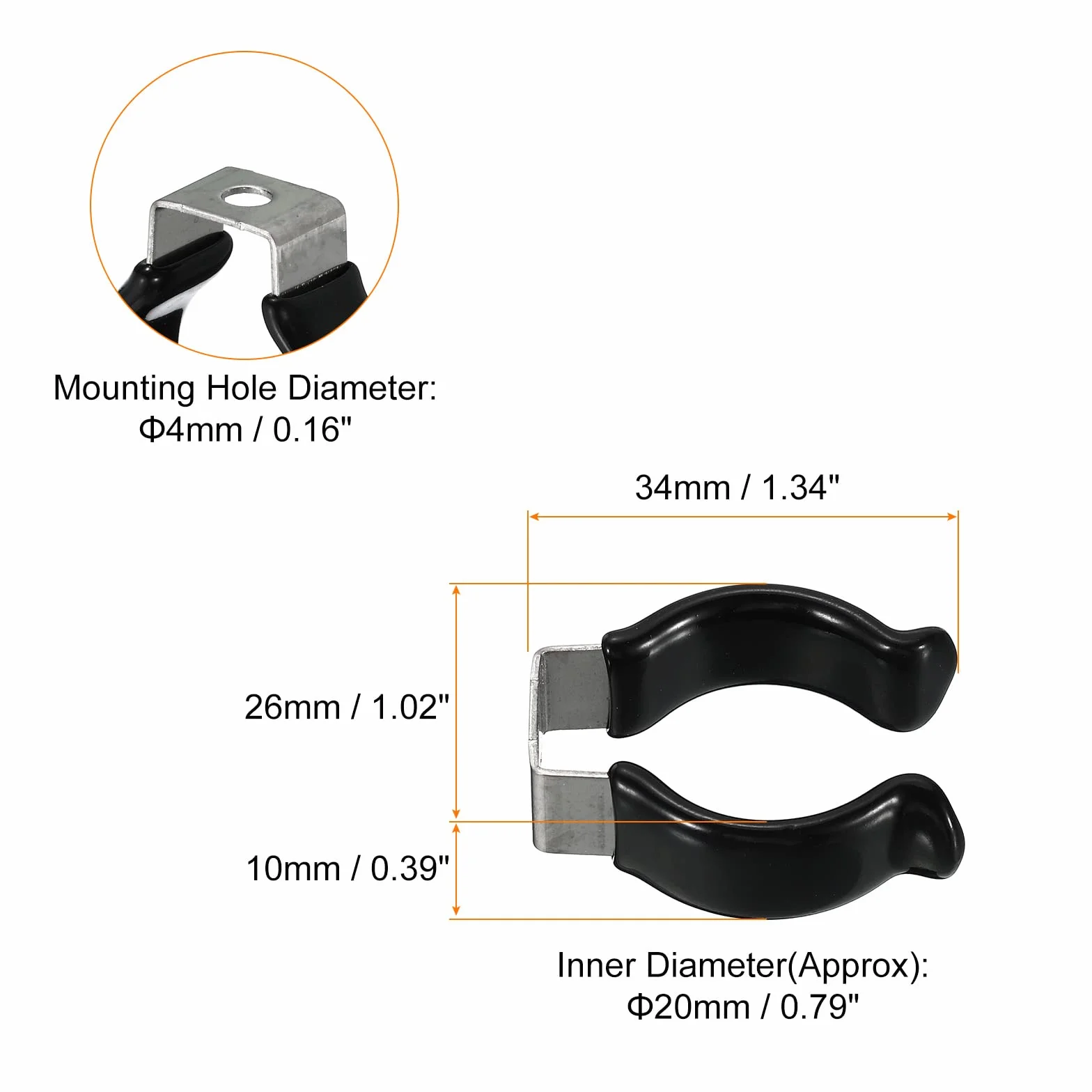 sourcing map Lot de 8 clips T8 U - Clips de fixation pour bande lumineuse LED en acier inoxydable Noir