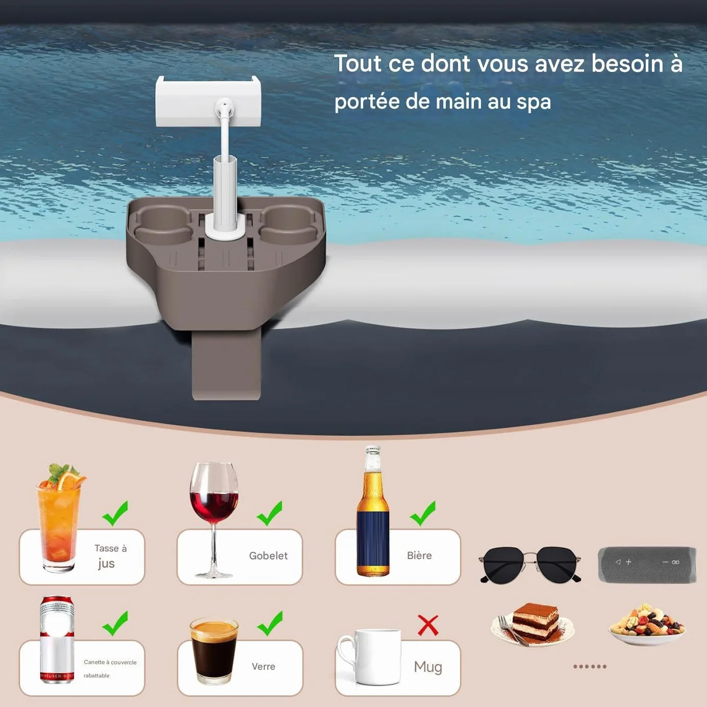 Caddy Spa réglable Plateau de Table d'appoint pour Baignoire 5,9-9,8 Pouces