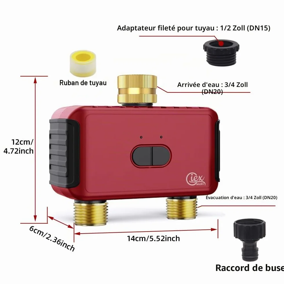 GIEX Programmateur d’arrosage Wi-Fi 2 Zones, Compatible Tuya Smart Life