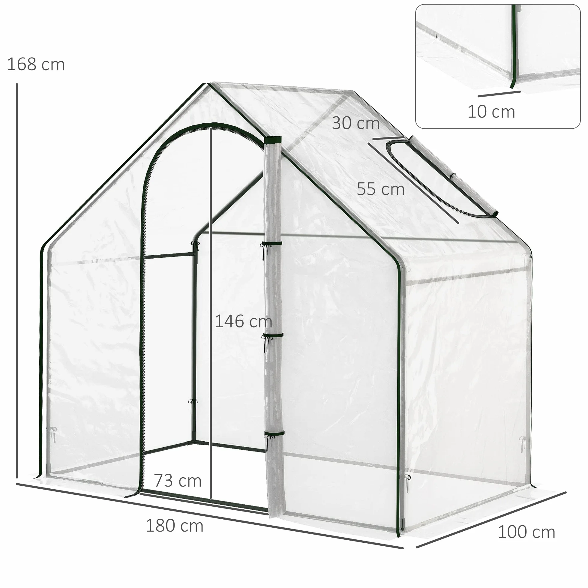 Outsunny Serre de Jardin PVC 180x100x168 cm, Châssis Acier, Porte Zippée, pour Légumes Plantes