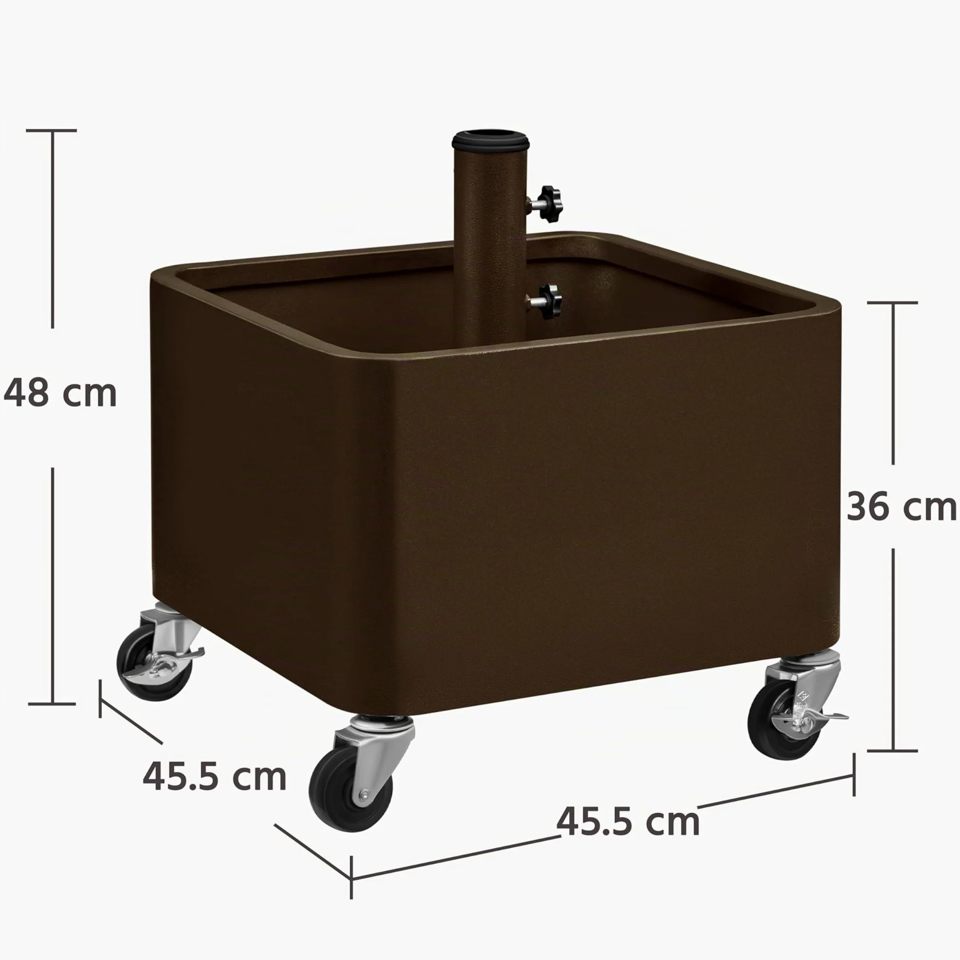 Yaheetech Pied de Parasol Carré avec Pot de Fleur 2 en 1, Charge Max. 150 kg, Support Parasol Base de Parasol avec roulettes, Trous de Drainage, Remplissage Sable/Pierres 45,5 x 45,5 x 48 cm
