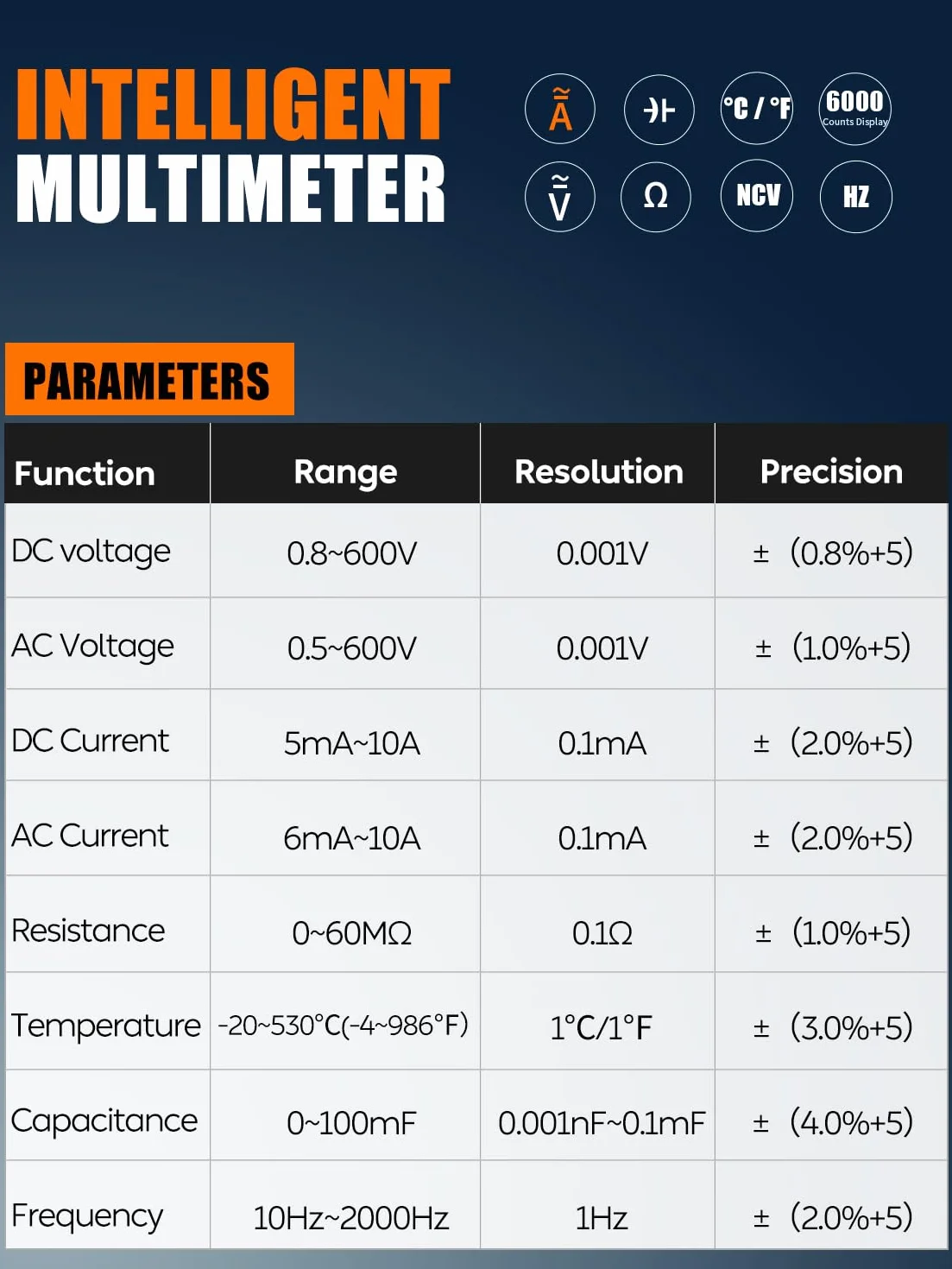 Multimetre Numerique intelligent TRMS AS-118D Voltmetre Ampèremètre Automatique Mesure Tension Courant Capacité Résistance