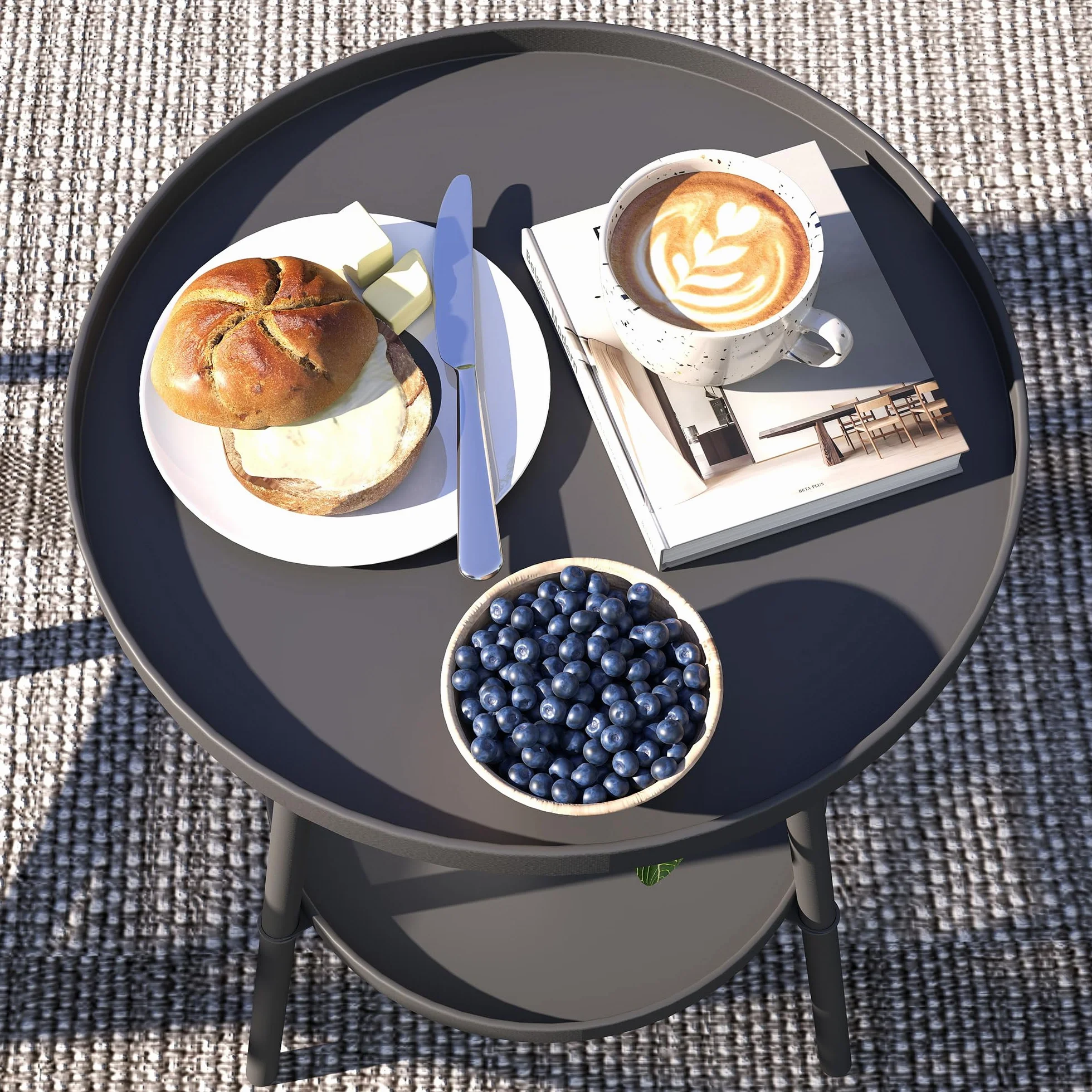Outsunny Petite Table d'appoint Ronde 2 Niveaux Table de Jardin Métal Noir