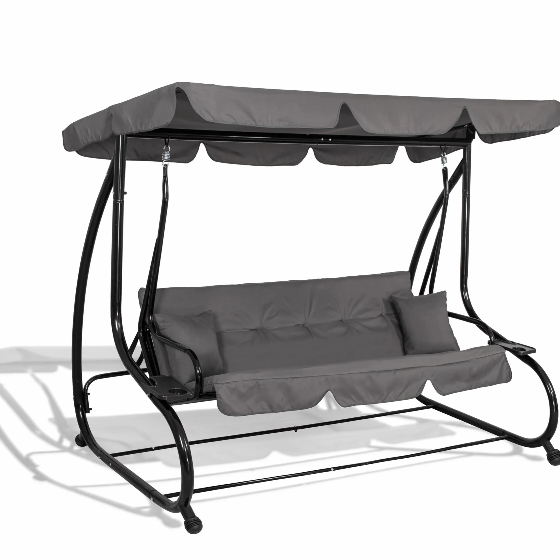 SPRINGOS Balancelle de Jardin 4 Places 220 x 162 cm avec 2 Coussins Porte-Gobelet Toit Réglable Balançoire Jardin Acier Gris