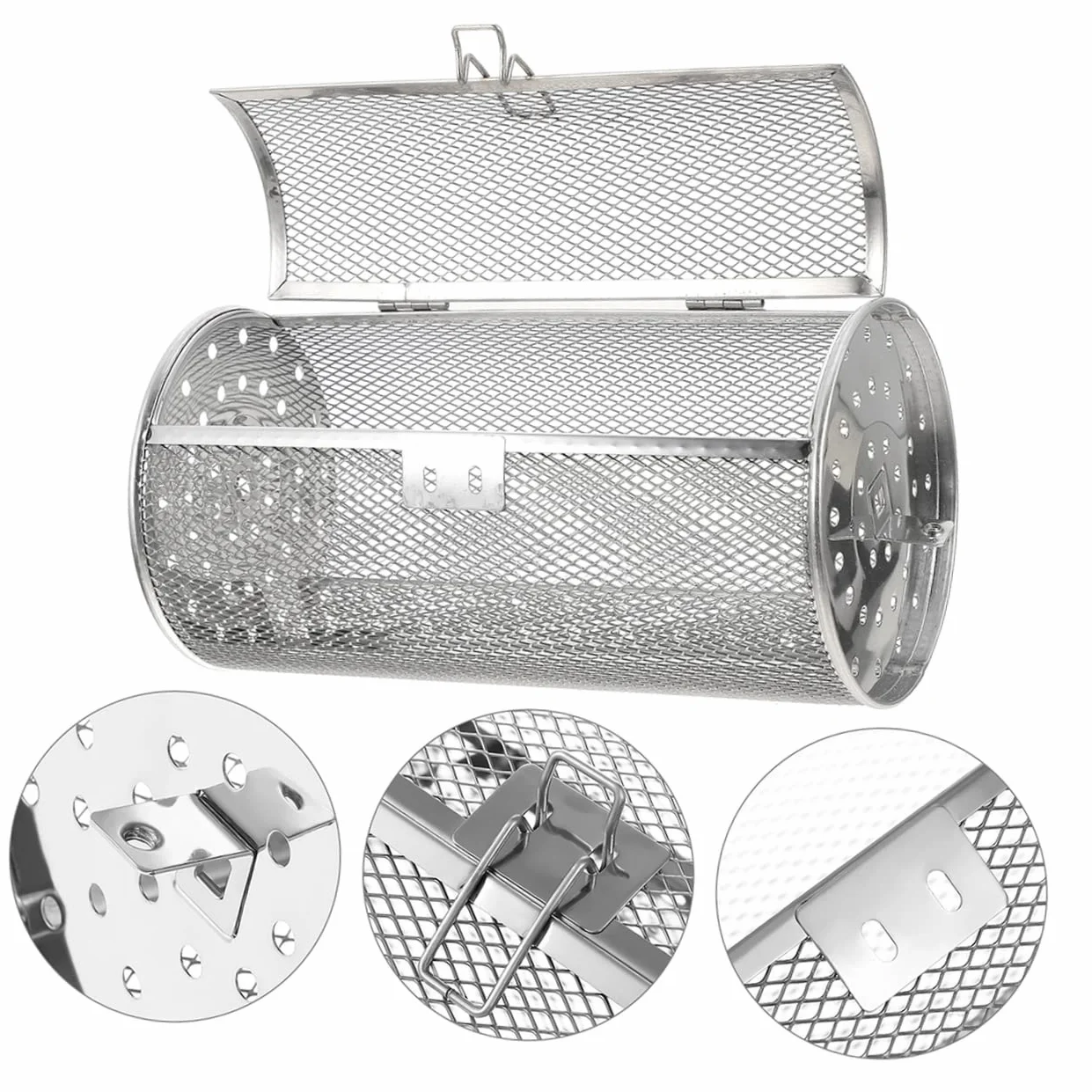 Yardwe Panier De Four À Tambour En Acier Inoxydable 25X14X14Cm Cage De Rôtissoire Rotative Accessoire De Cuisson Pour Barbecue Et Friteuse À Air