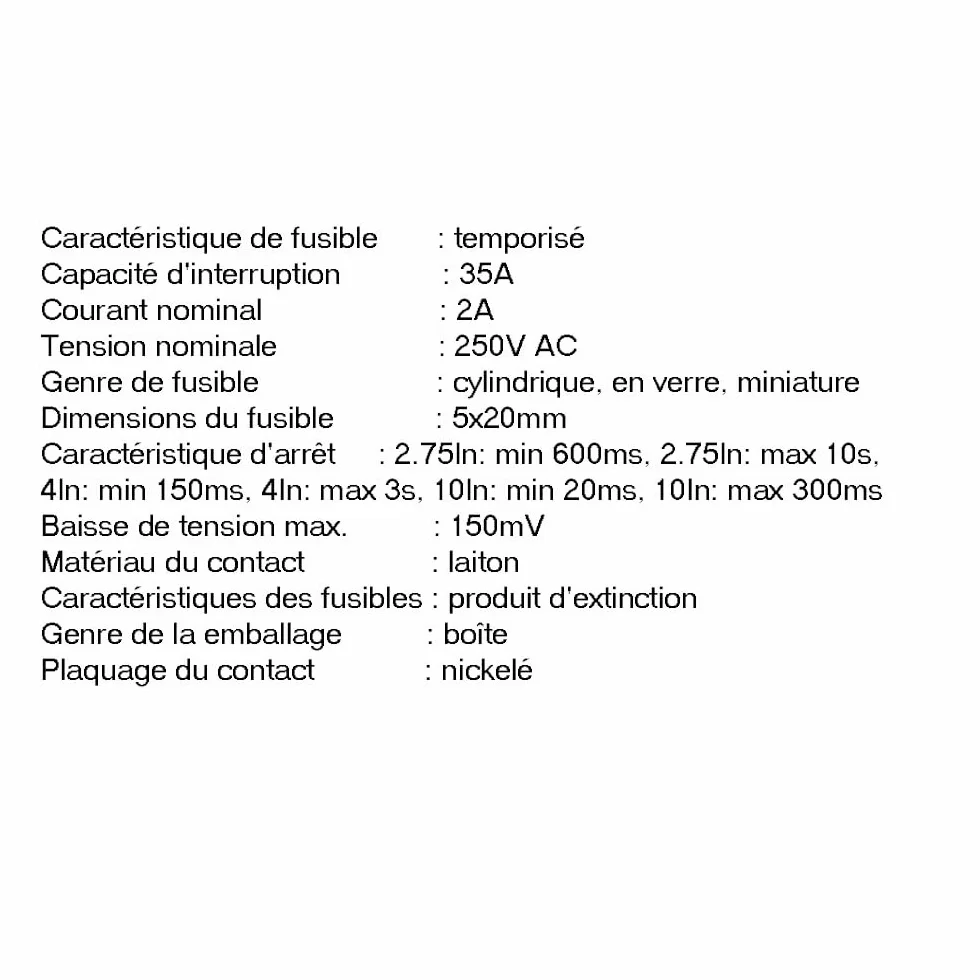 Fusible temporisé (T) en verre 2A 250VAC 5x20mm Boite de 10