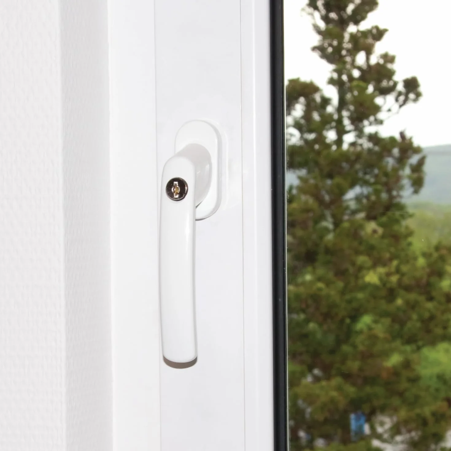 Abus Poignée de Fenêtre Verrouillable FG200 AB208 - Bouton avec Cylindre de Pression, Verrouillage Identique - Niveau de Sécurité 3 - Blanc