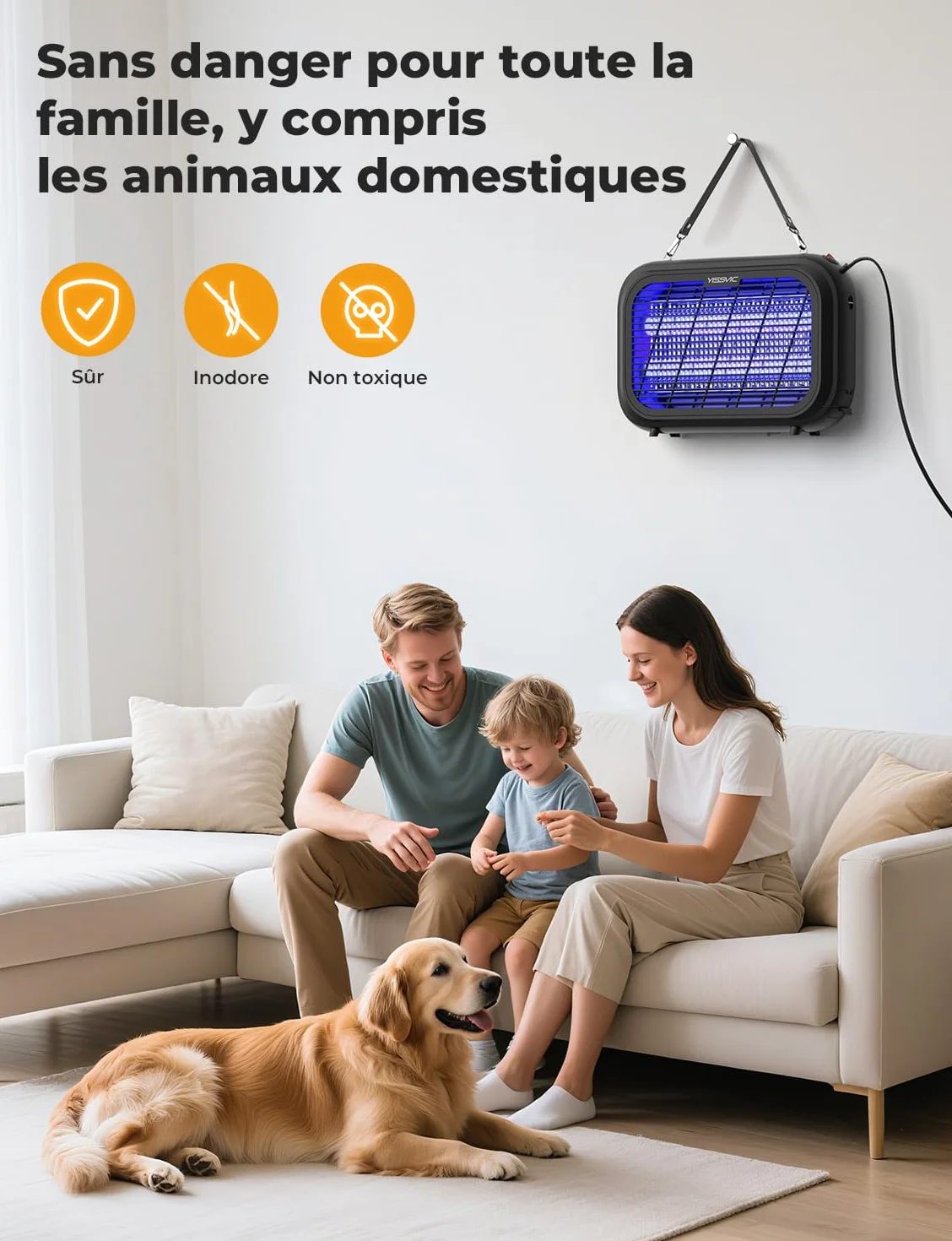 YISSVIC Lampe Anti Moustique Intérieur 4300V 20W Tue Mouche avec 2 Grilles Électrique Destructeur Anti Insectes, Noir