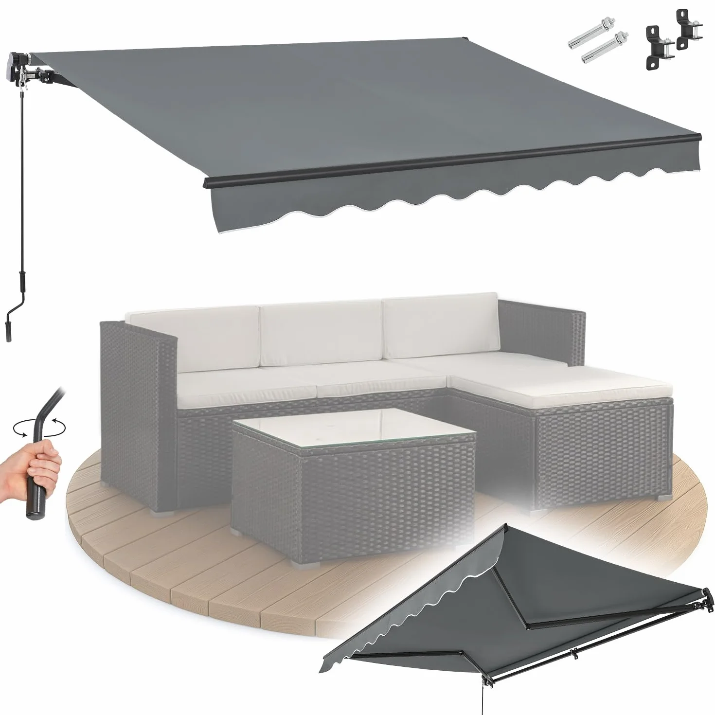 Juskys Store Banne à Bras Articulés 400x300 cm, UV40+, Déperlant, avec Manivelle, Longueur & Inclinaison Réglables, Terrasse, Balcon - Gris