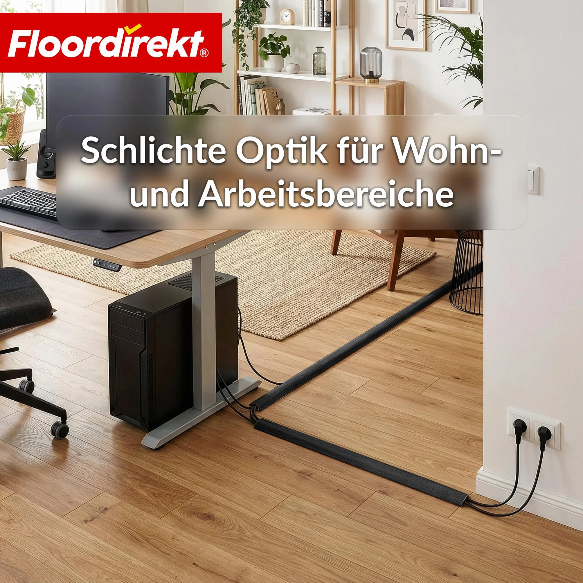 Floordirekt Cable Guard Gaine de protection anti-trébuchement pour sol 1,8 m protection 2 câbles Noir