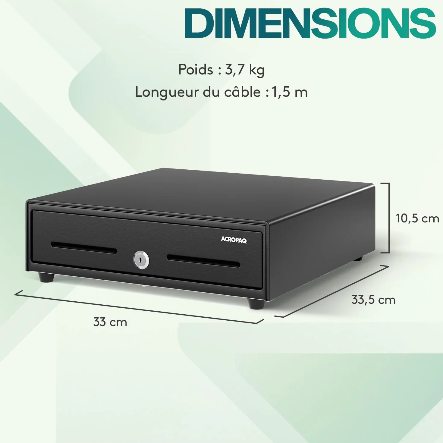 ACROPAQ Tiroir caisse métal 34 x 33 x 10 cm Compatible caisse enregistreuse RJ11 4 compartiments monnaie 8 billets