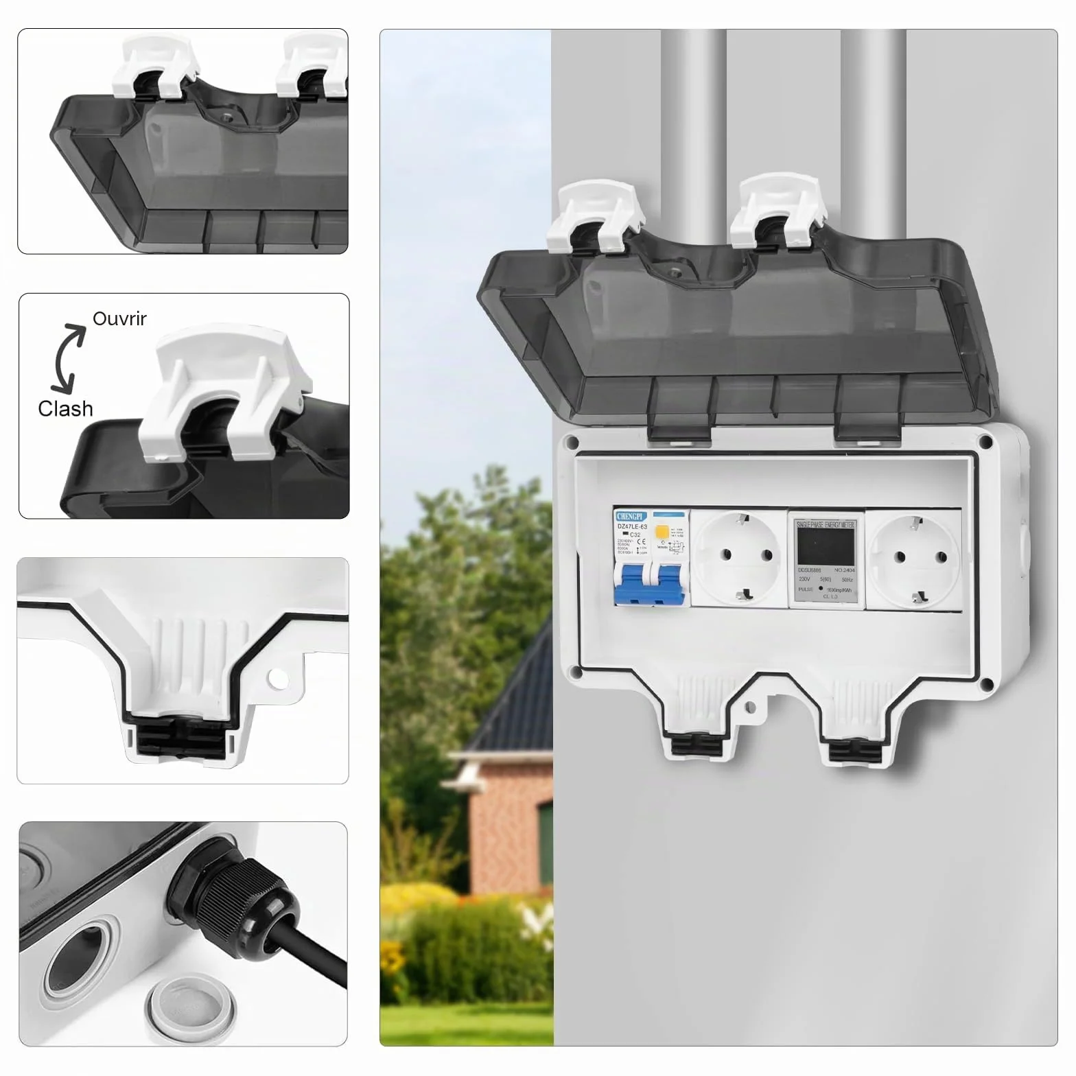 Coffret Électrique Étanche IP66 16A 8 Modules Boîte de Distribution Plastique Exterieur