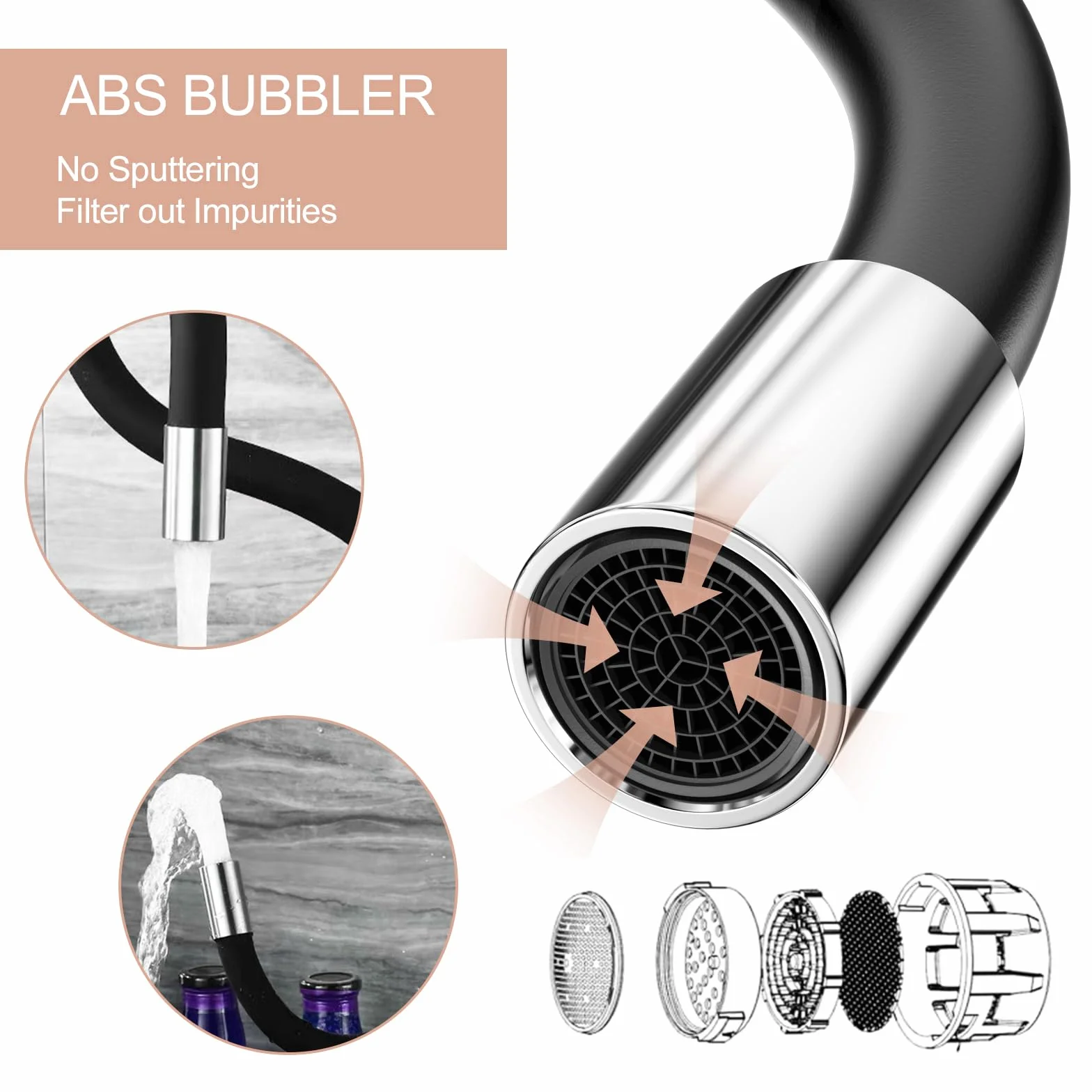 Mitigeur Évier Bec Flexible Robinet Cuisine Noir 360° Rotative Aérateur Économiseur Eau